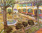 Arles Canvas Paintings - The Courtyard of the Hospital in Arles
